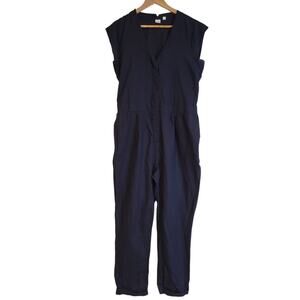 Minimalist Navy Sleeveless Jumpsuit Workwear Women's Utility‎ Chic Linen Size 10